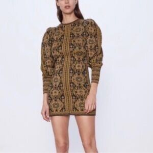 Zara Jacquard Gold & Black Dress